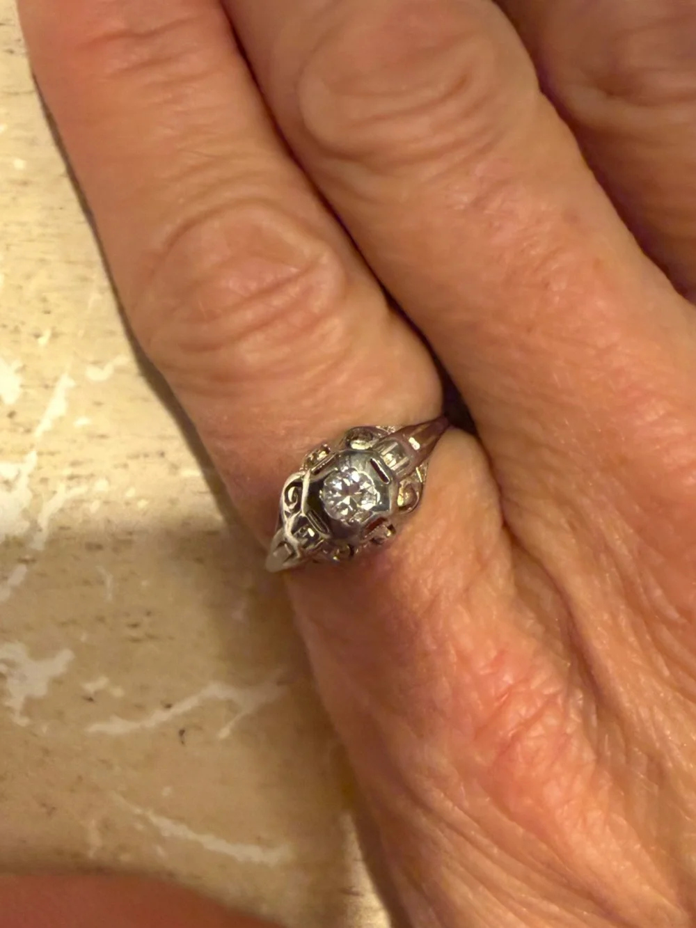 Antique Filigree Ring 1920-30s 18kt white gold Women's Ring 7